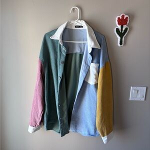 Colorblock Corduroy Button-Up Shirt